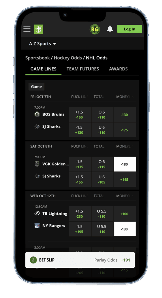 DraftKings NHL Parlay screenshot 2